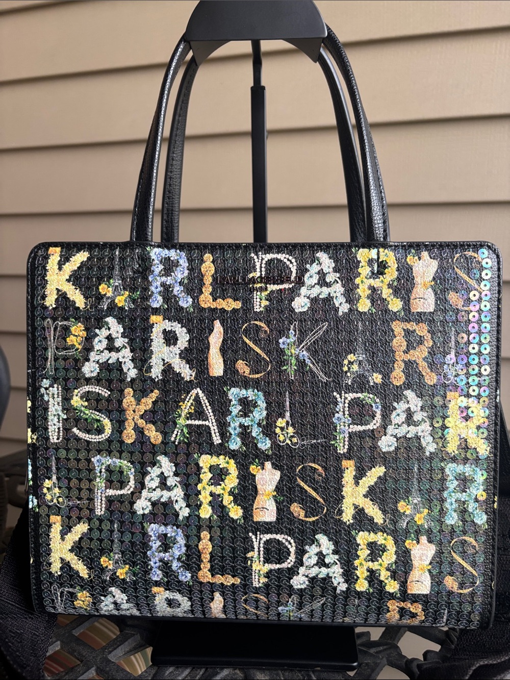 *RARE* NWT Karl Lagerfeld Black Multicolor Maybelle Satchel With Sequins